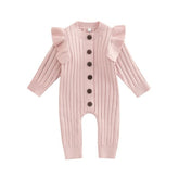 Mandi - Baby Girls Romper Cotton Knit Long Sleeve Ruffle Jumpsuit  - Rose Pink.
